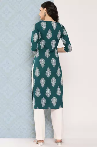 teal green paisley print kurta
