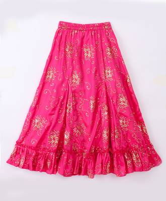 Twisha Girls Elaborate Butterfly Embroidered Denim Crop Top & Foil Printed Gahgra - Blue & Pink 5