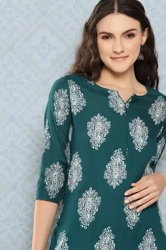  teal green paisley print kurta
