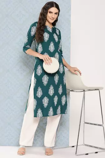  teal green paisley print kurta