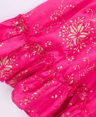 Twisha Girls Elaborate Butterfly Embroidered Denim Crop Top & Foil Printed Gahgra - Blue & Pink 7