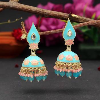 Firozi color meenakari earrings 1