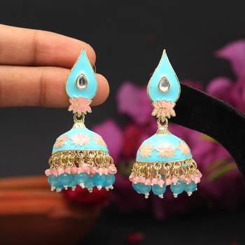 Firozi color meenakari earrings 2