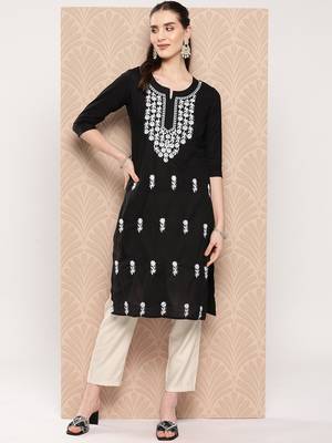  black chikankari straight kurta 1