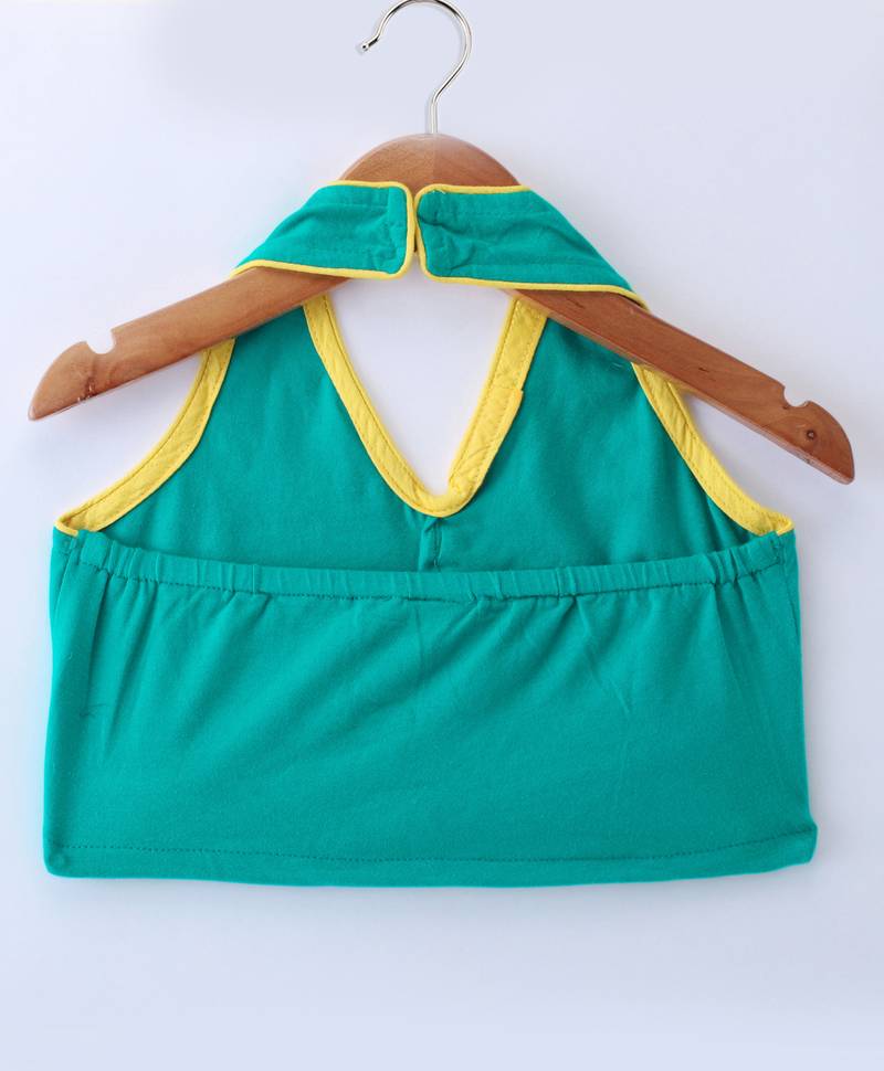 Twisha Girls Solid Knit Top Embellished With Pompom & Potali Buttons With Palazzo -  Seagreen & Yellow