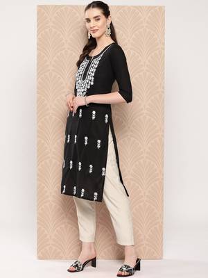  black chikankari straight kurta 2