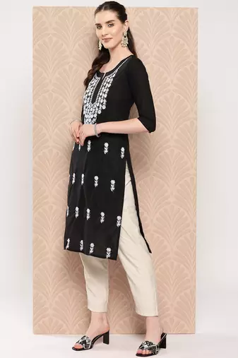  black chikankari straight kurta