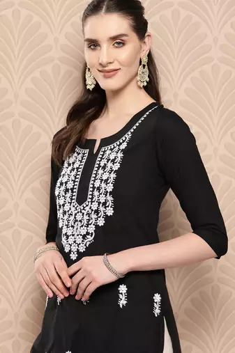  black chikankari straight kurta
