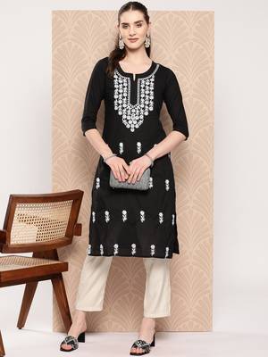  black chikankari straight kurta 5