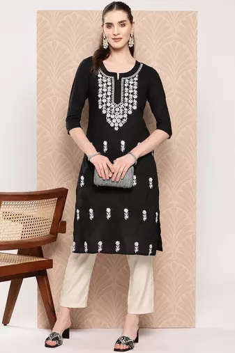  black chikankari straight kurta