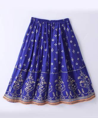 Twisha Girls Elaborate Butterfly Embroidered Crop Top & Foil Printed Ghagra - Orange & Blue 4
