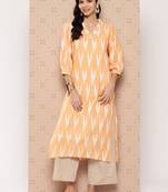 women orange pure cotton ikat print kurta