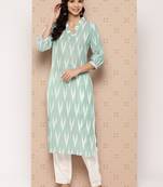 women sea green pure cotton ikat print kurta