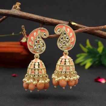 Peach color meenakari earrings 1