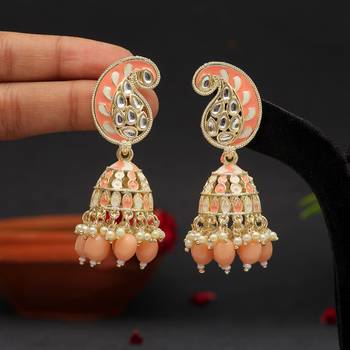 Peach color meenakari earrings 2