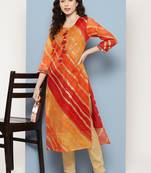 Yufta women yellow leheriya and cotton lining straight kurta