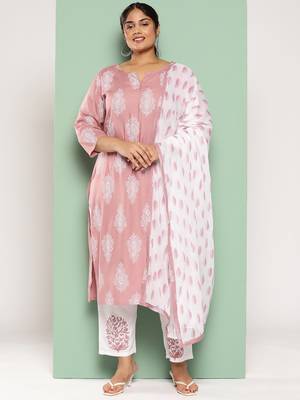  mauve block print kurta with palazzos with dupatta 1