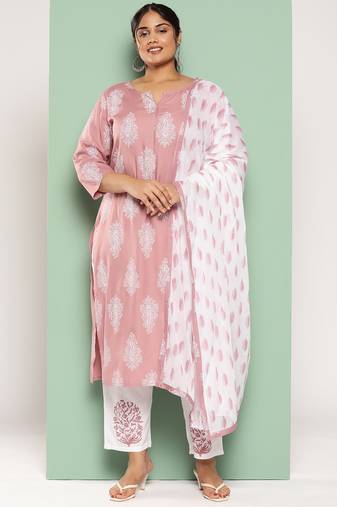  mauve block print kurta with palazzos with dupatta
