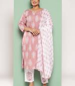  mauve block print kurta with palazzos with dupatta