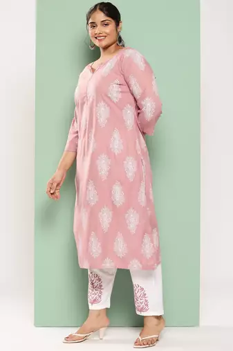  mauve block print kurta with palazzos with dupatta