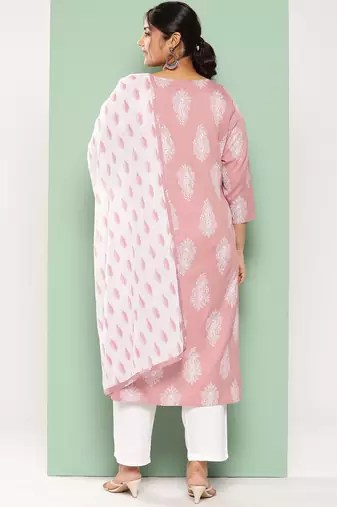  mauve block print kurta with palazzos with dupatta