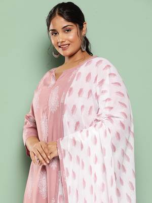  mauve block print kurta with palazzos with dupatta 4