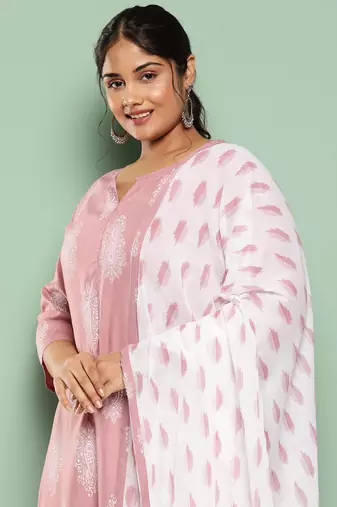  mauve block print kurta with palazzos with dupatta