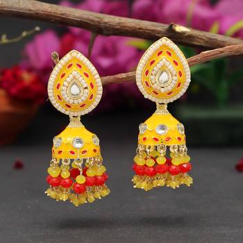 Yellow color meenakari earrings 1