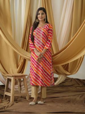 women orange embroidered kurta 1