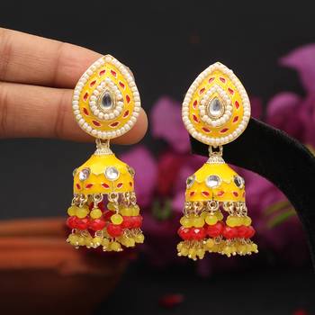 Yellow color meenakari earrings 2
