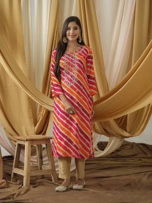 women orange embroidered kurta 3