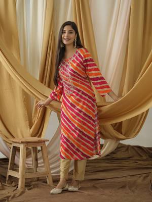 women orange embroidered kurta 5