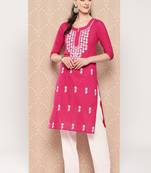  hot pink chikankari straight kurta