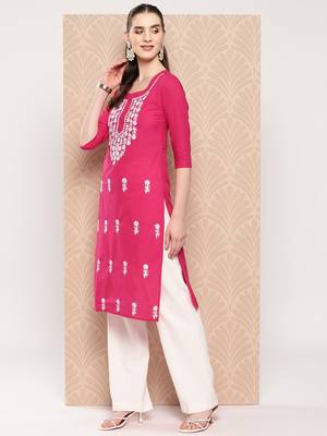  hot pink chikankari straight kurta 2