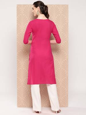  hot pink chikankari straight kurta 3