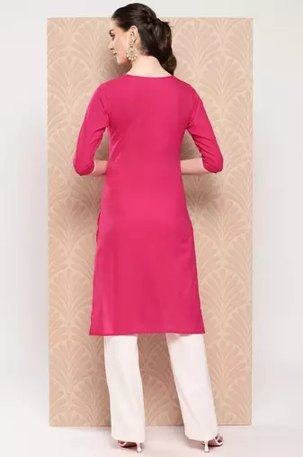  hot pink chikankari straight kurta