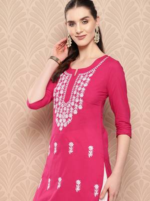  hot pink chikankari straight kurta 4