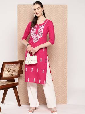  hot pink chikankari straight kurta 5