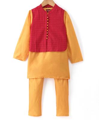 Twisha Boys Solid Kurta & Pyjama With Jacket - Gold 1