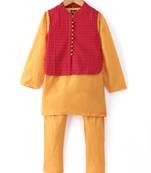 Twisha Boys Solid Kurta & Pyjama With Jacket - Gold