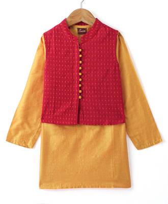 Twisha Boys Solid Kurta & Pyjama With Jacket - Gold 2