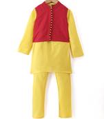 Twisha Boys Solid Kurta & Pyjama With Jacket - Yellow & Red