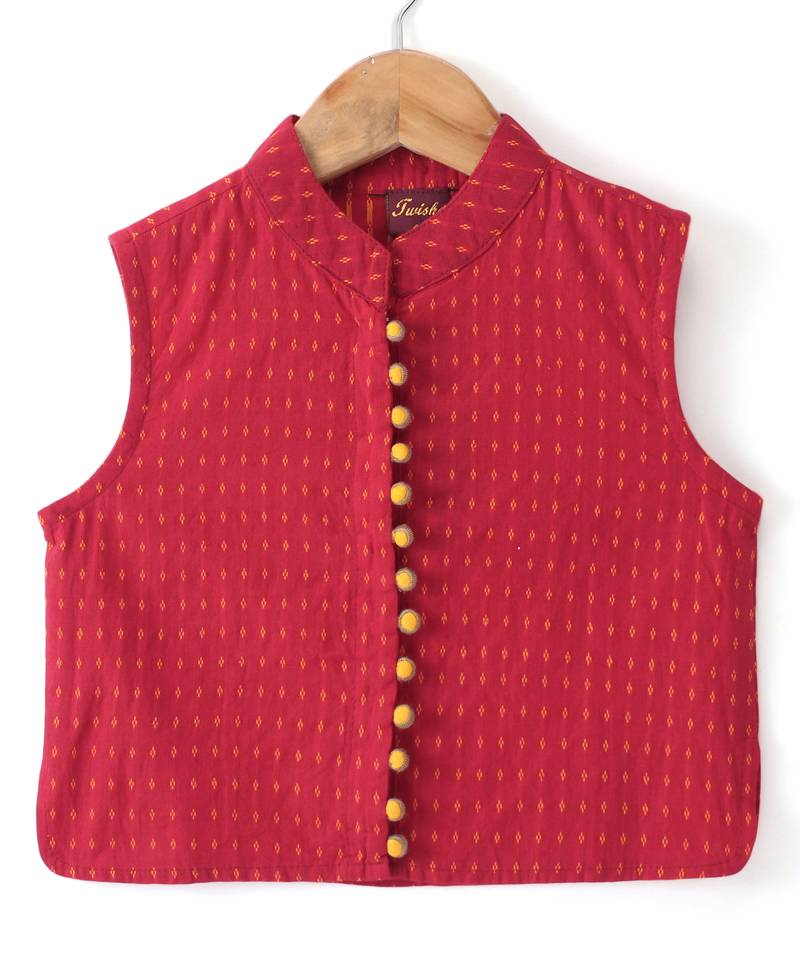 Twisha Boys Solid Kurta & Pyjama With Jacket - Yellow & Red