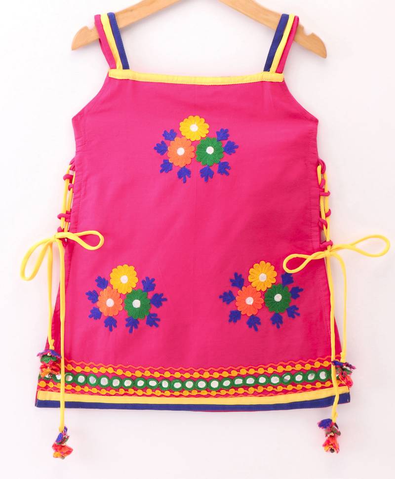 Twisha Girls Embroidered Kurta With Net Ghagra & Dupatta - Pink & Yellow