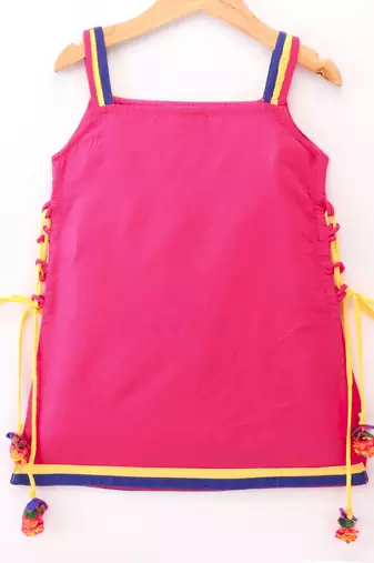 Twisha Girls Embroidered Kurta With Net Ghagra & Dupatta - Pink & Yellow