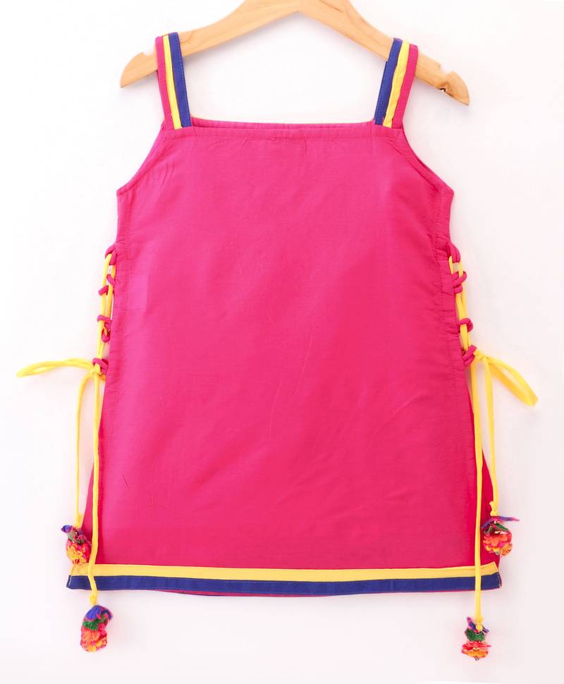 Twisha Girls Embroidered Kurta With Net Ghagra & Dupatta - Pink & Yellow