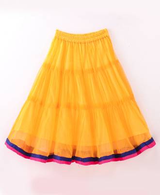 Twisha Girls Embroidered Kurta With Net Ghagra & Dupatta - Pink & Yellow 4