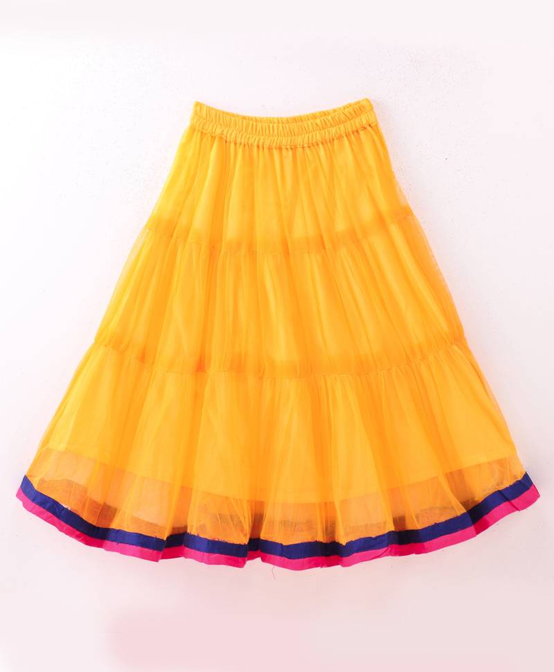 Twisha Girls Embroidered Kurta With Net Ghagra & Dupatta - Pink & Yellow