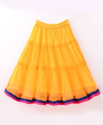 Twisha Girls Embroidered Kurta With Net Ghagra & Dupatta - Pink & Yellow 5