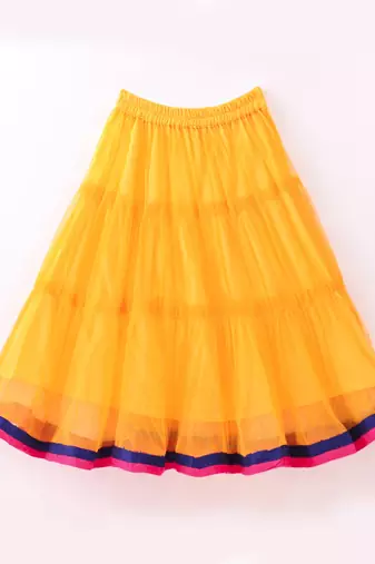 Twisha Girls Embroidered Kurta With Net Ghagra & Dupatta - Pink & Yellow